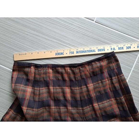 Vtg Plaid Skirt Medium Brown Dark Academia Preppy Women's Lace Trim - Picture 3 of 7